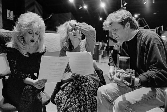 Dolly Parton, Emmylou Harris, & RickySkaggs, Rehearsing at Bradleys Barn, Mount Juliet, Tennessee, 1994 - Morrison Hotel Gallery